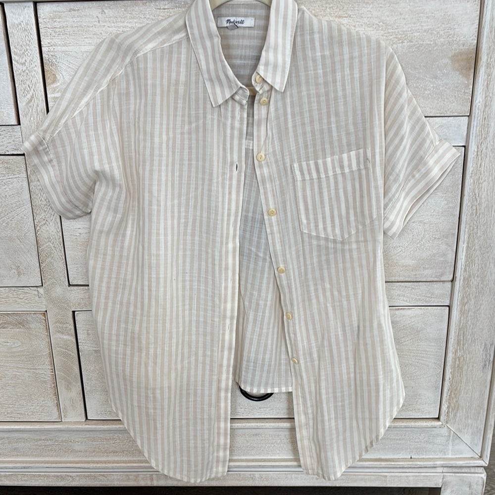 Madewell Tan Striped Casual Button Down Shirt